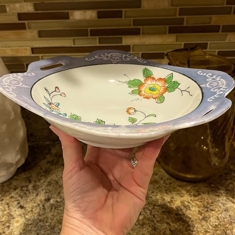 Vintage Square Blue Floral Lusterware Bowl 9” Dish Made in Japan - Picture 16 of 16